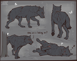 animal_genitalia animal_penis balls bodily_fluids erection feral fur genital_fluids genitals grey_body looking_at_viewer male nude open_mouth paws peeing penis penis_tip scar sheath simple_background sleeping solo tail text tongue urine urine_stream watersports wetting clyde_wolf grom_(character) canid canine canis mammal 5:4 digital_media_(artwork) english_text