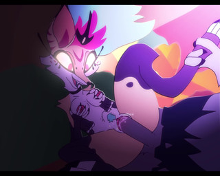 4_arms anthro bedroom_eyes bodily_fluids breast_grab breasts choker clothing duo female genital_fluids genitals hand_on_breast humanoid_genitalia humanoid_penis humanoid_vulva jewelry lamp lava_lamp leg_grab leggings legwear male male/female multi_arm multi_limb narrowed_eyes necklace nude nude_female penetration penile penile_penetration penis penis_in_vagina pubes seductive sharp_teeth teeth vaginal vaginal_fluids vaginal_penetration vulva toxis hazbin_hotel hellaverse helluva_boss mythology queen_bee-lzebub_(helluva_boss) vortex_(helluva_boss) demon humanoid hybrid animated hi_res short_playtime webm