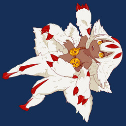 4arms brown_body brown_skin claws collarbone eyewear female fur goggles looking_at_viewer multi_arm multi_limb multi_tail open_mouth simple_background solo tail teeth white_background white_body white_fur yellow_eyes shincabinet made_in_abyss faputa humanoid narehate absurd_res alpha_channel hi_res