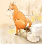 all_fours blush butt clogged_toilet dialogue diarrhea fart feces female feral half-closed_eyes hooves narrowed_eyes open_mouth scatplay smelly solo sound_effects text toilet cheekles deer mammal 2016 english_text