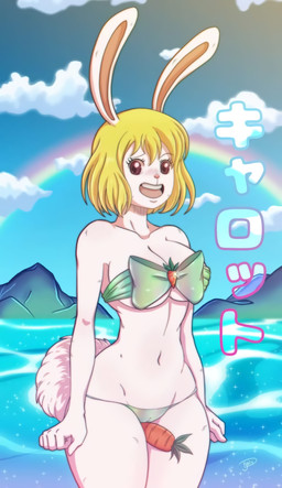 anthro bikini blonde_hair breasts camel_toe clothing curvy_figure detailed_background female fur hair long_ears solo swimwear two-piece_swimsuit under_boob water white_body white_ears white_fur unknown_artist unknown_artist_signature one_piece carrot_(one_piece) lagomorph leporid mammal minkmen_(one_piece) rabbit absurd_res digital_media_(artwork) hi_res portrait signature source_request three-quarter_portrait