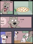 3:4 anthro black_eyes black_nose brian_griffin butt canid canine canis caught collar comic cousins_(lore) dialogue domestic_dog english_text family_guy food fur grey_body grey_fur group jasper_(family_guy) male male/male male_penetrated male_penetrating male_penetrating_male mammal new_brian oral penetration pizza rotten_robbie sex sigh text tongue tongue_out walk-in white_body white_fur