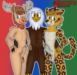 anthro balls big_penis genitals group male male/male penis photo simple_background smile_at_viewer trio world_cup dvan_arts_(artist) fifa clutch_(fifa) maple_(fifa) zayu_(fifa) accipitrid accipitriform avian bald_eagle bird deer eagle felid jaguar mammal moose new_world_deer pantherine sea_eagle absurd_res digital_media_(artwork) hi_res