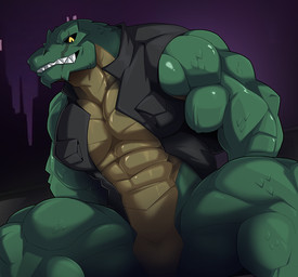 abs anthro biceps green_body green_scales male muscular muscular_anthro muscular_male pecs scales solo zaqiizawa dc_comics killer_croc crocodilian reptile scalie