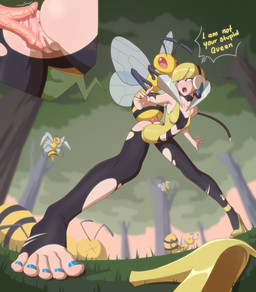 anus bestiality big_butt blonde_hair breasts butt clothed clothing dialogue explicitly_stated_nonconsent female female_human female_on_feral feral genitals group hair human_on_feral imminent_rape imminent_sex interspecies male male/female male_feral penis pokephilia text torn_clothing vulva jona_kazuo nintendo pokemon elesa_(pokemon) beedrill generation_1_pokemon human mammal pokemon_(species) 2025 absurd_res english_text hi_res