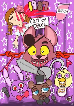 anthro bib blood bodily_fluids bow_(feature) bow_tie brain candy_gore clothing cupcake electronics exposed_brain eye_patch eyewear female food glowing glowing_eyes gore group hat headgear headwear hook hook_hand machine male microphone organs pirate sharp_teeth star teeth text top_hat mt five_nights_at_freddy's scottgames bonnie_(fnaf) chica_(fnaf) classic_chica_(fnaf) cupcake_(fnaf) foxy_(fnaf) freddy_(fnaf) animatronic avian bear bird canid canine chicken fox galliform human lagomorph leporid mammal phasianid rabbit robot english_text