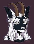 anthro black_body black_fur brown_horn eyebrows fur grey_eyes horn male raised_eyebrow solo white_body white_fur white_nose maetheus_castillon mammal pseudoflynx portrait signature