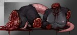 anthro aroused bisected blood bodily_fluids corpse death decapitation disability dismemberment erection food genitals gore gore_focus guts male male_death meat muscular nipples organs penis piercing slice solo still_erect kolkolukija mammal murid murine rat rodent hi_res