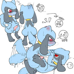 animal_genitalia animal_penis anthro anthro_on_anthro balls biped blue_body blue_fur blush bodily_fluids canine_genitalia canine_penis digitigrade duo erection frottage fur genital_fluids genitals hand_holding heart_pupils knot knotted_penis leg_markings lying male male/male markings on_back penile penis penis_size_comparison penis_size_difference penises_touching precum precum_squirt question_mark red_eyes sex simple_background socks_(marking) tail tail_motion tailwag white_background young young_male young_on_young sakaniyame nintendo pokemon generation_4_pokemon pokemon_(species) riolu 1:1 censored hi_res sequence