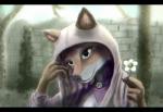 black_bars collar eyelashes flower fur grass hood looking_at_viewer outside plant solo tree raivn_anarki disney robin_hood_(disney) maid_marian canid canine fox mammal red_fox true_fox absurd_res hi_res letterbox signature