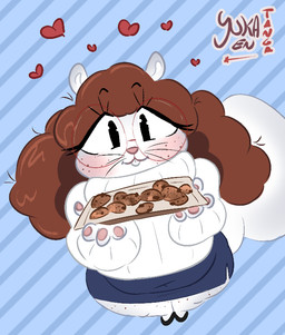 anthro big_breasts big_butt blue_background blush bottomwear bra breasts brown_hair butt clothing cookie eyelashes eyewear female fluffy fluffy_hair fluffy_tail food freckled_face freckled_legs freckled_thighs freckles fur glasses grey_body grey_fur hair heart_symbol huge_breasts long_eyelashes miniskirt nerd office_clothing overweight overweight_female pawpads pink_nose pink_pawpads red_eyewear red_glasses round_glasses shortstack shortstack_female shy simple_background skirt solo sweater tail text topwear underwear white_body white_fur yuka_tanga theo_(yuka_tanga) flying_squirrel japanese_dwarf_flying_squirrel mammal rodent sciurid