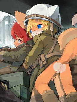 anal anal_penetration anthro anthro_on_anthro anthro_penetrated anthro_penetrating anthro_penetrating_anthro anus armor backsack balls biped blonde_hair blue_eyes butt clothed clothing duo flaccid foreskin furgonomics genitals gun hair headgear helmet holding_gun holding_object holding_ranged_weapon holding_weapon humanoid_genitalia humanoid_penis kemono male male/male male_penetrated male_penetrating male_penetrating_male partially_clothed penetration penile penile_penetration penis penis_in_ass raised_tail ranged_weapon red_hair sex shota small_balls small_penis tail unretracted_foreskin weapon young young_anthro young_male young_on_young yupa tycloud canid canine fox mammal absurd_res hi_res