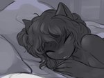 anthro black_body black_hair ears_up fangs female fingers hair simple_background sleeping solo teeth deadmimicked missy_(napalm_express) mammal monster wolficus 2021 hi_res sketch