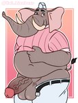 anthro balls belly belt big_penis butt clothed clothing clothing_lift genitals male open_belt overweight overweight_male penis shirt shirt_lift slightly_chubby solo topwear trunk tusks uniform vein veiny_penis kai_lionbear disney zootopia jerry_jumbeaux_jr. elephant elephantid mammal pachyderm proboscidean hi_res