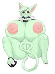 anthro anthrofied areola big_breasts breasts female genitals gesture green_body huge_breasts hyper hyper_breasts nipples pokemorph pussy solo tail tail_gesture tail_heart inake nintendo pokemon wisp_(wispeon) eeveelution espeon generation_2_pokemon pokemon_(species) 3:4 absurd_res hi_res