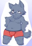 3_toes anthro arm_tuft blush bulge cheek_tuft clothed clothing elbow_tuft eye_scar facial_scar facial_tuft feet fur fur_tuft head_tuft inner_ear_fluff male monotone_body monotone_fur monotone_tail multicolored_clothing multicolored_underwear navel neck_tuft nipples red_clothing red_underwear scar solo tail toes topless tuft two_tone_clothing two_tone_underwear underwear underwear_only young young_anthro young_male rio_(artist) interspecies_reviewers brooz_(interspecies_reviewers) canid canine canis domestic_dog mammal full-length_portrait portrait