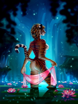 anthro blue_eyes breasts butt cave detailed_background female fingers flower fur grass hair landscape looking_at_viewer lotus_(flower) low-angle_view nude open_mouth orange_body orange_fur plant rear_view side_view smile solo striped_body striped_fur stripes tail teeth text veil water water_lily old_squatter felid feline felis mammal pantherine tiger 2024 artist_name colored dated digital_drawing_(artwork) digital_media_(artwork) full-length_portrait hi_res line_art monochrome orange_and_white painting_(artwork) portrait shaded signature