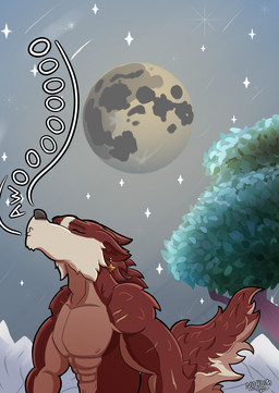 anthro awoo ear_piercing ear_ring fur howl inner_ear_fluff light male moonlight muscular muscular_anthro muscular_male pecs piercing red_body red_fur ring_piercing scar solo tail tuft nohum mythology lycan_west_(fortnite) canid canine mammal mythological_canine mythological_creature werecanid werecanine werecreature werewolf hi_res