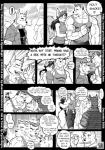 anthro anthro_on_anthro biceps clothed clothing dialogue female group male male/male muscular muscular_male pecs smoking speech_bubble text maxima ryuu_majin bear canid canine fox mammal 2006 artist_collaboration black_and_white comic english_text monochrome