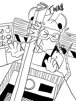5_fingers accident anthro biped clothing eyes_closed eyewear fingers goggles male rodent_tail safety_goggles shirt solo standing tail text topwear kanpukugu mammal mouse murid murine rodent 2025 3:4 hi_res monochrome