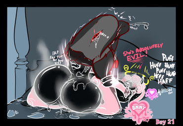 anthro apron backsack balls bed beverage big_balls big_penis black_body blue_eyes blush bodily_fluids clothing dialogue emanata excessive_genital_fluids excessive_precum fantasy foreskin fur furniture gasp genital_fluids genitals halo hooves horn huge_balls huge_penis hyper hyper_balls hyper_genitalia hyper_penis intersex larger_intersex masturbation on_bed penis pink_pattern pink_patterns plump_lower_lip plushie plushophilia precum precum_squirt questionable_consent saggy_balls shaking shortstack simple_background size_difference small_but_hung spiral standing text thick_thighs tremble_lines trembling trembling_for_pleasure vein veiny_penis wide_hips wool_(fur) succubusbnny mythology no_nut_november kerli_vasheen lunaska_(succubusbnny) angel angel_humanoid animate_inanimate bovid canid canine caprine cherub demon dragon fox humanoid kobold living_plushie mammal mythological_creature mythological_scalie scalie sheep succubus english_text meme
