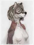 anthro chain female fur grey_body grey_fur hair solo white_body alex-dep-998 canid canine canis domestic_dog fox hybrid mammal digital_media_(artwork) digital_painting_(artwork) half-length_portrait hi_res portrait