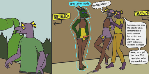 anthro arm_cuff balls bdsm bridle chastity_cage chastity_device collar duo erection genitals green_body male packmule penis petplay plant_vore ponyplay rape_play roleplay simulation tapering_penis toeless_legwear vore trinitite mythology alban_(trinitite) dragon mythological_creature mythological_scalie purple_lizard_(trinitite) scalie absurd_res comic hi_res