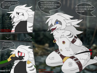 anthro arrow_pointing_to_butt bdsm belt blue_eyes body_writing degradation femboy gas_mask genitals hair holidays hypnosis kidnapping male male/male mask mind_control nipple_piercing nipple_ring nipples nude parody penis piercing profanity ring_piercing slave solo speech_bubble tally_marks text tongue tongue_out western_tally_marks white_body white_hair writing_on_belly writing_on_butt writing_on_chest writing_on_thigh ai_assisted ai_generated_background raganlier april_fools'_day mythology raganlier_(character) dragon mythological_creature mythological_scalie orc scalie 4:3 comic english_text hi_res