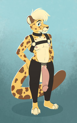 anthro balls bdsm_gear big_balls big_penis black_bottomwear black_clothing black_pants blonde_hair blue_background blue_eyes bottomwear brown_body brown_fur clothing collar fur genitals glans gradient_background hair harness huge_balls huge_penis humanoid_genitalia humanoid_penis male markings multicolored_body multicolored_fur nipples pants penis simple_background solo spots spotted_body spotted_fur tail yellow_body yellow_fur komdog deryk_the_leopard felid leopard mammal pantherine 2020 digital_media_(artwork) hi_res