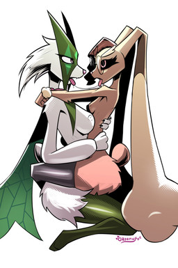 after_kiss anthro arm_tuft big_breasts big_ears biped black_clothing black_legwear black_sclera black_stockings bodily_fluids breasts brown_body brown_fur brown_hair clothing duo ear_tuft eyeliner eyewear feet female female/female female_anthro fluffy fur glasses green_body green_fur hair head_markings hug legwear light looking_at_another makeup markings mask mostly_nude mostly_nude_anthro mostly_nude_female naturally_censored nipple_tuft nude nude_anthro nude_female pink_nose pink_pupils pokemorph pupils round_glasses saliva saliva_string scut_tail shadow short_tail sidecut simple_background small_breasts stockings tail thick_thighs tongue tongue_out tuft wearing_glasses white_background wide_hipped_anthro wide_hipped_female gatonejo nintendo pokemon veronika_(gatonejo) generation_4_pokemon generation_9_pokemon lagomorph lopunny mammal meowscarada pokemon_(species) 2026 absurd_res hi_res signature