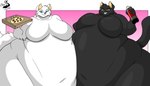 anthro beverage breasts duo female food overweight pizza soda chrisandcompany sasha_(chrisandcompany) domestic_cat felid feline felis mammal 7:4 absurd_res hi_res