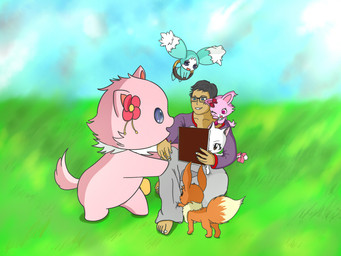 4_fingers accessory ambiguous_gender anthro blue_eyes bow_ribbon brown_body brown_eyes brown_fur cute_fangs digitigrade dwarfism eyelashes fangs female feral field fingers flower fluffy fluffy_tail fur group hair_accessory hair_bow hair_ribbon happy inner_ear_fluff looking_at_viewer mailbag male one_eye_closed one_leg_up open_mouth open_smile pattern_background pawpads paws pink_body pink_eyes pink_fur pink_nose plant quadruped raised_leg ribbons shortstack simple_background smile tail tan_body tan_fur teeth tongue tuft white_body white_fur jewelpetsunshine amagi_brilliant_park bandai_namco fairy_tail jewelpet nintendo pokemon sanrio sega sega_fave tales_of_(series) tales_of_the_abyss charle_(fairy_tail) garnet_(jewelpet) mieu tirami canid canine canis domestic_cat domestic_dog eevee felid feline felis generation_1_pokemon human mammal persian_cat pokemon_(species) pomeranian spitz 2014 2025 4:3 digital_media_(artwork)