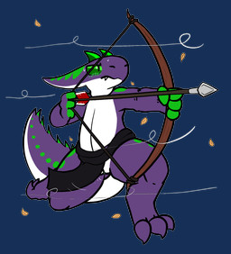 aiming anthro arrow_(weapon) blush bodily_fluids bottomwear bow_(weapon) clothing female genitals kneeling loincloth ranged_weapon solo sweat sweatdrop vulva wardrobe_malfunction weapon wind trout_(artist) kobold reptile scalie alpha_channel hi_res