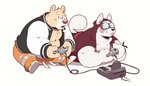 anthro blush bottomwear brown_body brown_fur cable clothing console_on_ground controller cord duo electronics fur game_cartridge game_console game_controller game_media gaming holding_controller holding_game_controller holding_object hoodie humanoid_hands male multiplayer nintendo_console nintendo_controller overweight overweight_male pants playing_video_game retro_console retro_controller simple_background sitting snes_cartridge snes_console snes_controller storage_media tongue tongue_out topwear white_background wired_controller bennycartoonist breeze_in_the_clouds nintendo super_nintendo cori_(breeze_in_the_clouds) pile_(breeze_in_the_clouds) american_black_bear bear black_bear canid canine canis domestic_dog kermode_bear mammal ursine 2020 absurd_res hi_res