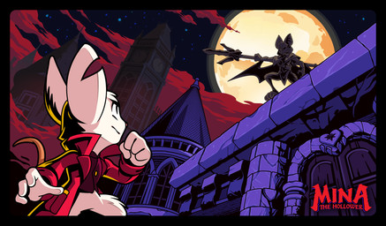 4_fingers action_pose anthro armor big_ears black_border border bottomless city clock clock_tower clothed clothing cloud coat detailed_background female fingers full_moon fur gothic_architecture headgear helmet light logo male moon moonlight night notched_ear outside pose red_clouds sky topwear weapon white_body white_fur morgan_guyer mina_the_hollower yacht_club_games mina_(mina_the_hollower) thorne_(mina_the_hollower) bat mammal mouse murid murine rodent digital_media_(artwork) hi_res official_art