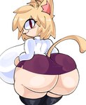 big_breasts big_butt blonde_hair bottomwear breasts butt clothing female hair huge_breasts huge_butt legwear looking_at_viewer looking_back red_eyes shirt skirt smile solo thick_thighs thigh_highs topwear underbutt lewd_dorky tsukihime type-moon neco-arc animal_humanoid cat_humanoid felid felid_humanoid feline feline_humanoid humanoid mammal mammal_humanoid hi_res