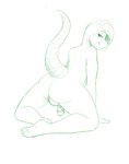 anthro backsack balls butt genitals kneeling looking_back male nude penis pose presenting smile solo clovercloves lord_reptilian lizard reptile scalie absurd_res hi_res monochrome pinup