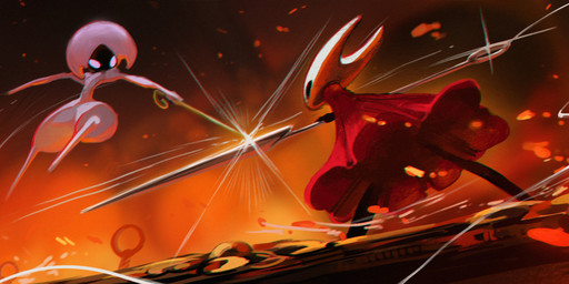 2_horns ambiguous_gender attack battle biped black_eyes black_legs block cloak clothed clothing detailed_background duo empty_eyes holding_melee_weapon holding_object holding_weapon horn looking_at_another melee_weapon motion_lines red_cloak red_clothing standing thread weapon white_body white_eyes ritikin hollow_knight:_silksong hollow_knight_(franchise) team_cherry hornet_(hollow_knight) lace_(hollow_knight:_silksong) 2025 absurd_res hi_res painting_(artwork) female_(lore)