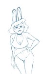 big_breasts bite biting_lip breasts cleavage clothed clothing female hand_on_hip looking_at_viewer solo bbravaa animal_crossing nintendo carmen_(animal_crossing) lagomorph leporid mammal rabbit sketch