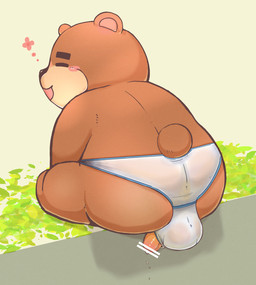 anthro blue_seam_briefs blush briefs brown_body brown_fur bulge censor_bar chibi clothing colored_seam_underwear eyes_closed fur genitals ineffective_censorship kemono male overweight overweight_anthro overweight_male penis penis_poking_out penis_through_fly sitting solo translucent translucent_briefs translucent_clothing translucent_underwear underwear white_briefs white_clothing white_underwear inusawa animal_crossing nintendo teddy_(animal_crossing) bear mammal 2021 censored hi_res