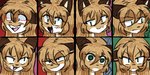 anthro brown_body brown_fur female female_anthro frown fur hair looking_at_viewer markings smile smug solo white_body white_fur conditional_dnp thighlordash averi_(fiddleafox) canid canine fox mammal red_fox true_fox 2:1 expression_sheet multiple_images