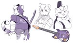accessory alternative_fashion anthro belly bottomwear breasts cheek_tuft clothed clothed_anthro clothed_female clothing crossed_arms ear_piercing electric_guitar eyelashes facial_tuft female female_anthro fingers fishnet_clothing fishnet_topwear front_view fur furgonomics guitar guitar_case guitar_strap looking_at_viewer multicolored_body multicolored_fur musical_instrument narrowed_eyes piercing plucked_string_instrument shirt shorts simple_background slightly_chubby slightly_chubby_anthro slightly_chubby_female smile solo string_instrument tail tail_accessory tailband tongue tongue_out topwear torn_bottomwear torn_clothing torn_shorts tuft white_background conditional_dnp sonokido ventura_city_drifters molly_mcknitt domestic_cat felid feline felis mammal 2023 digital_drawing_(artwork) digital_media_(artwork) hi_res portrait three-quarter_portrait