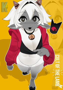 2_horns anthro bell bell_collar clothed clothed_anthro clothed_female clothing collar crown female female_anthro femboy fur hair headgear high-angle_view hooves horn jacket looking_up male navel open_mouth pose solo text thick_thighs topwear white_body white_fur white_hair white_wool wide_hips wool_(fur) kittem4 cult_of_the_lamb massive_monster_(studio) lamb_(cult_of_the_lamb) red_crown_(cult_of_the_lamb) bovid caprine mammal sheep artist_name colored detailed digital_drawing_(artwork) digital_media_(artwork) hi_res shaded signature