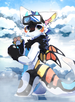 2_horns 4_fingers anthro blue_body blue_eyes blue_fur blue_horn blush blush_lines chest_tuft day eyewear eyewear_on_head fingers fur glistening glistening_eyes goggles goggles_on_head horn hot_spring inner_ear_fluff kemono long_tail looking_at_viewer male multicolored_body multicolored_fur neck_tuft outside partially_submerged pawpads paws snow solo standing standing_in_water steam tail tuft water wet wet_body wet_fur white_body white_fur wings winter hlg7777 mythology fructose_(fructose_c) butterfly_dragon dragon furred_dragon furred_scalie mythological_creature mythological_scalie scalie cel_shading digital_drawing_(artwork) digital_media_(artwork) hi_res shaded