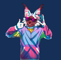 anthro blue_clothing blue_collar blue_topwear brown_body brown_fur brown_nose cheek_tuft clothed clothing collar ear_tuft eyewear facial_tuft front_view fur gesture hand_gesture inner_ear_fluff male obscured_eyes pink_clothing pink_inner_ear pink_topwear simple_background smile solo sunglasses thumbs_up topwear transparent_background tuft unsigned whiskers white_body white_fur white_inner_ear_fluff yellow_clothing yellow_topwear justkiddinb felid feline lynx mammal alpha_channel half-length_portrait hi_res portrait