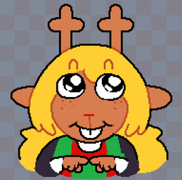 4_fingers anthro antlers big_eyes blonde_hair brown_body brown_fur buckteeth checkered checkered_background checkered_clothing checkered_sweater checkered_topwear clothing eyebrow_through_hair eyebrows female fingers freckled_face freckles fur green_clothing green_sweater green_topwear hair horn long_hair pattern_background pattern_clothing pattern_sweater pattern_topwear simple_background smile solo sweater teeth topwear translucent translucent_hair asepriterico deltarune undertale_(series) noelle_holiday deer mammal new_world_deer reindeer 2025 digital_drawing_(artwork) digital_media_(artwork)