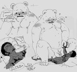 anthro balls belly big_belly blush dialogue duo genitals hand_holding human_on_anthro interspecies lying male male/male moobs nipples penis sex tattoo text nekokat42 one_piece bepo_(one_piece) trafalgar_law bear human mammal minkmen_(one_piece) polar_bear ursine 2023 english_text hi_res monochrome