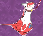 blush bodily_fluids collar female feral heart_symbol leash open_mouth saliva solo sweat tears yellow_eyes wakasumire nintendo pokemon generation_3_pokemon latias legendary_pokemon pokemon_(species)