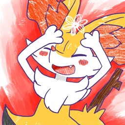 ambiguous_anthro ambiguous_gender anthro biped blush blush_stickers cute_fangs dutch_angle eyes_closed fangs flower front_view object_in_tail open_mouth open_smile outline plant simple_background smile snout solo stick stick_in_tail tail teeth annyui0611 nintendo pokemon braixen canid generation_6_pokemon mammal pokemon_(species) 1:1 2024 digital_drawing_(artwork) digital_media_(artwork) half-length_portrait hi_res japanese_description portrait translated_description