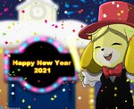 anthro bow_tie celebration clothing confetti eyes_closed female formal_clothing formal_dress formal_wear glowstick happy hat headgear headwear holidays party party_hat patreon_logo smile solo top_hat winick-lim animal_crossing new_year nintendo patreon pixiv isabelle_(animal_crossing) canid canine canis domestic_dog mammal shih_tzu toy_dog 2020 2021 absurd_res hi_res